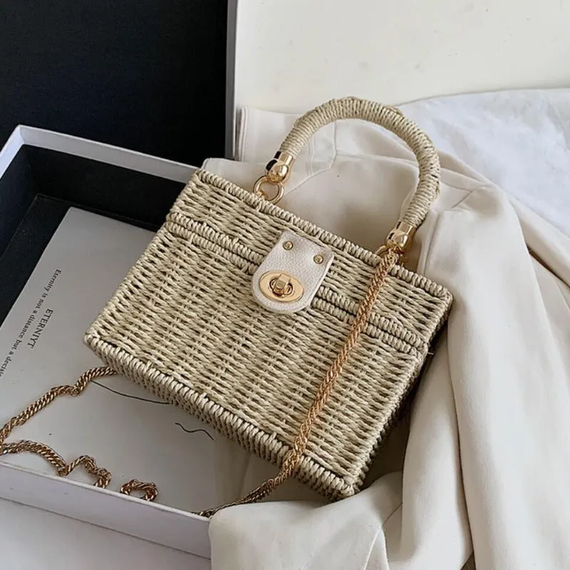 Designer Box Straw Bag