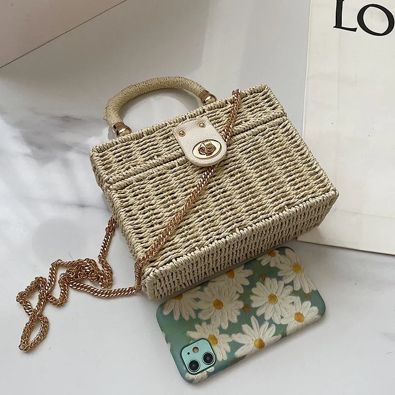 Designer Box Straw Bag