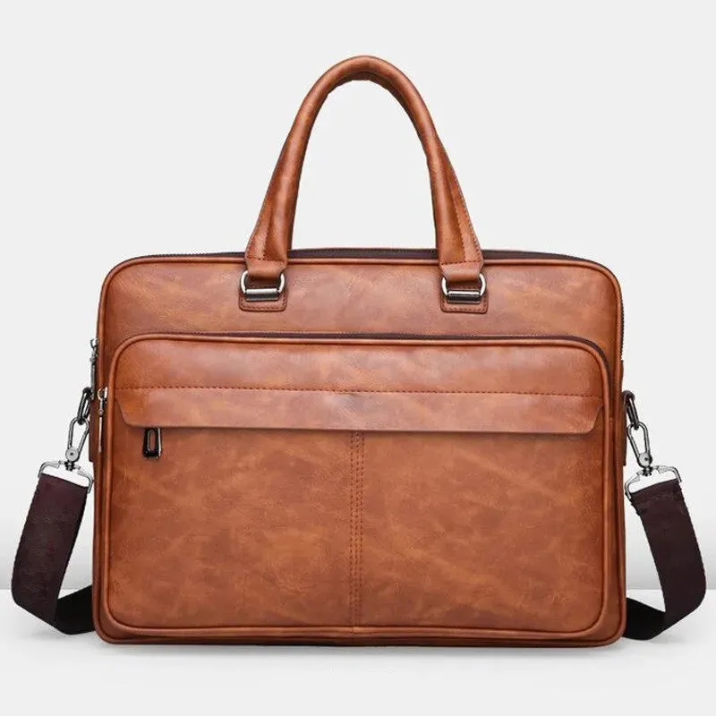 Elegant Brown Leather-Style Document Bag