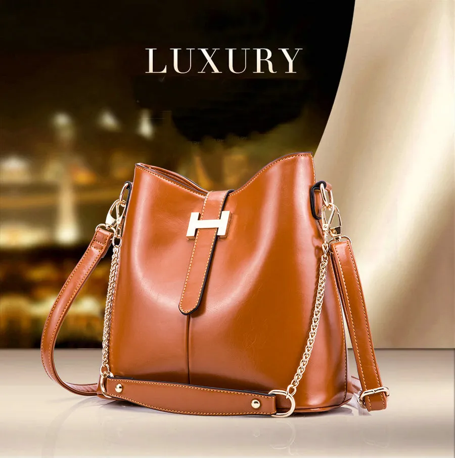 FAB Women luxury Quality Messenger Bags Genuine Leather Elegant  Bucket Shoulder Bags