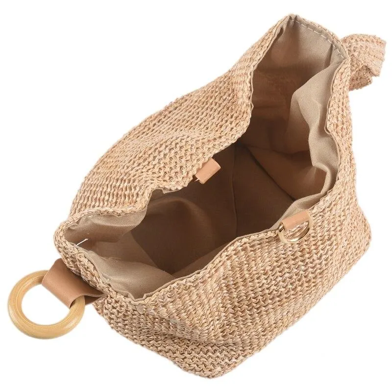 Fashionable Women's Handbag With Rattan Surface