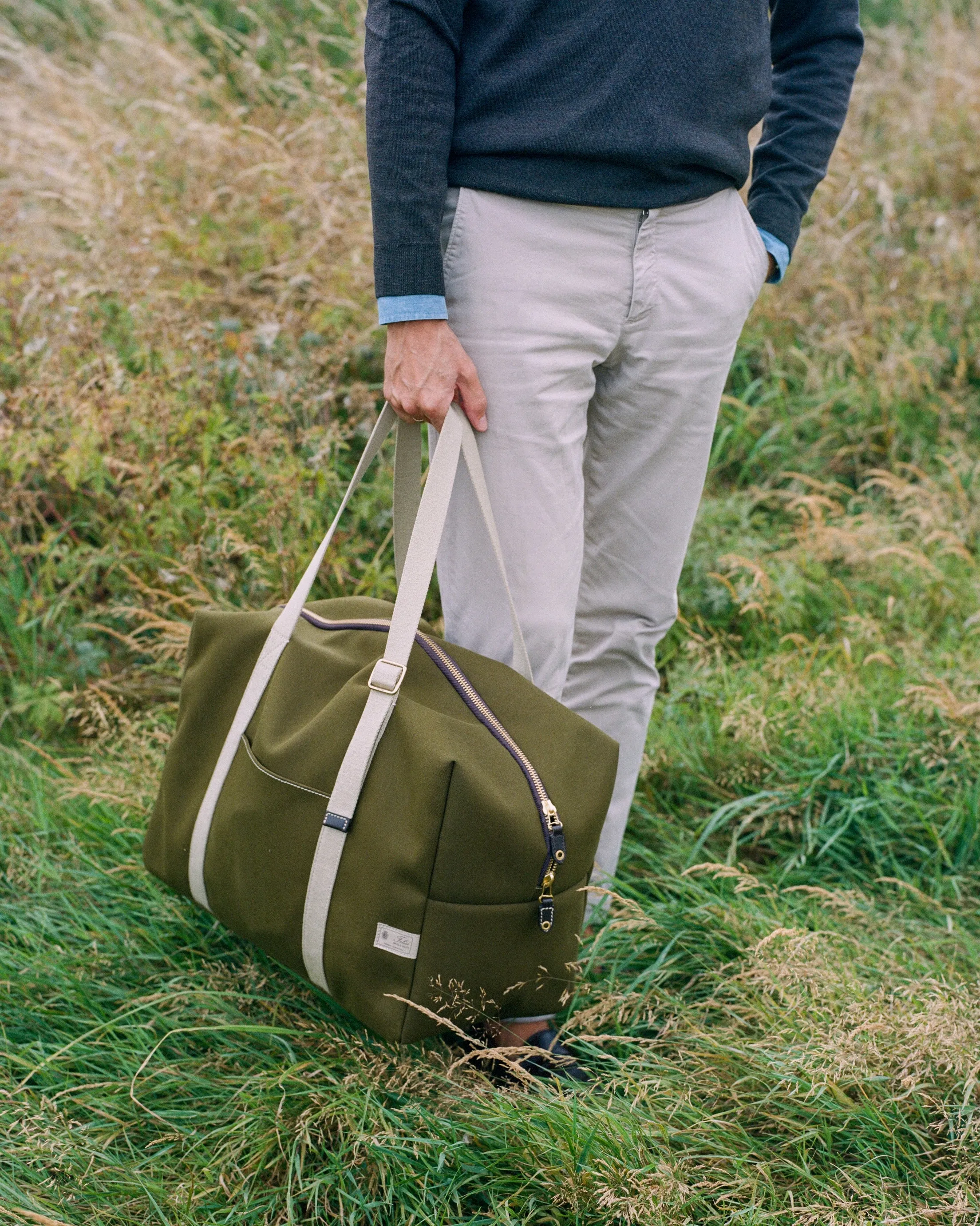 Felisi Cotton Canvas Adjustable Boston Bag: Olive