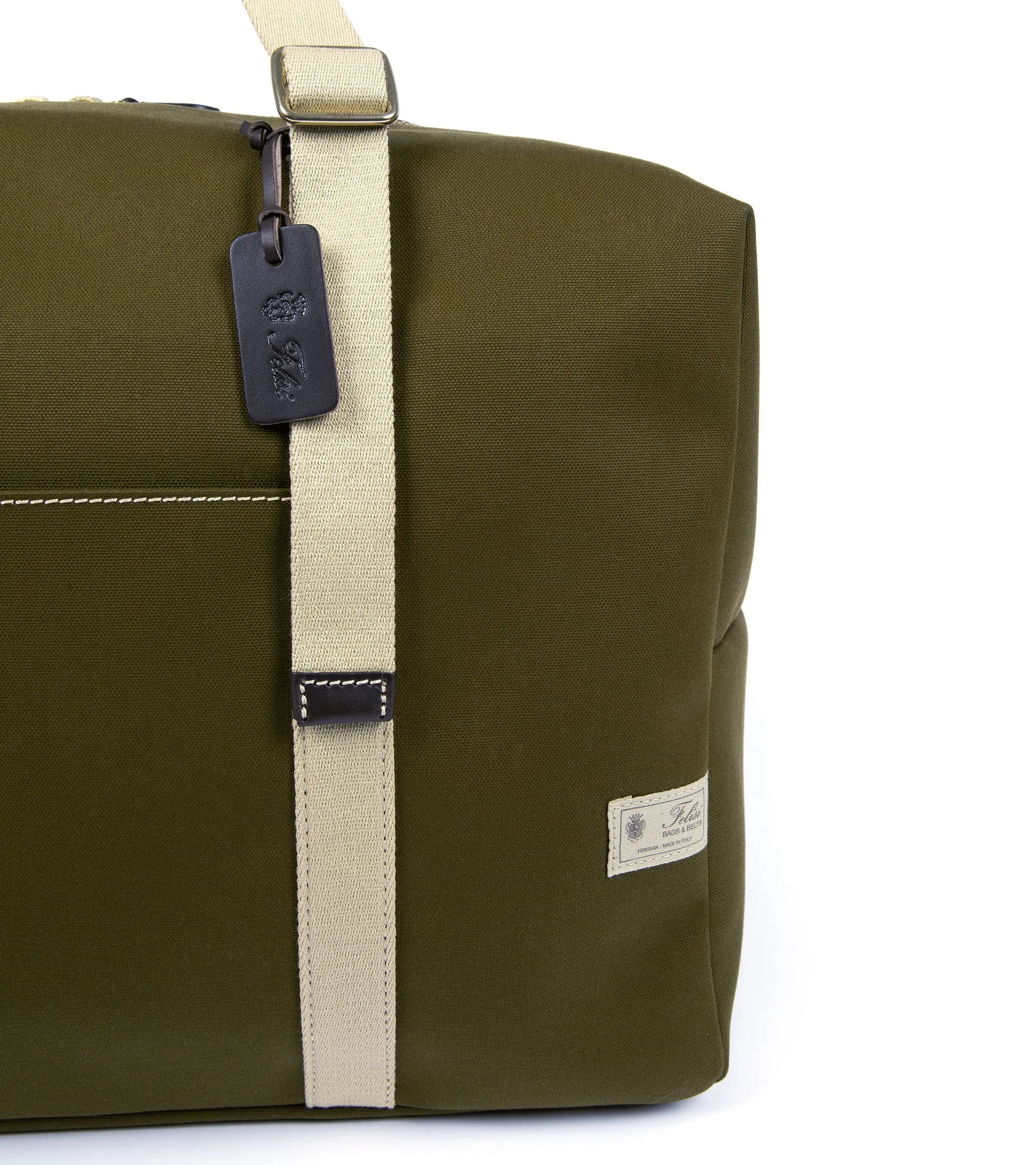 Felisi Cotton Canvas Adjustable Boston Bag: Olive