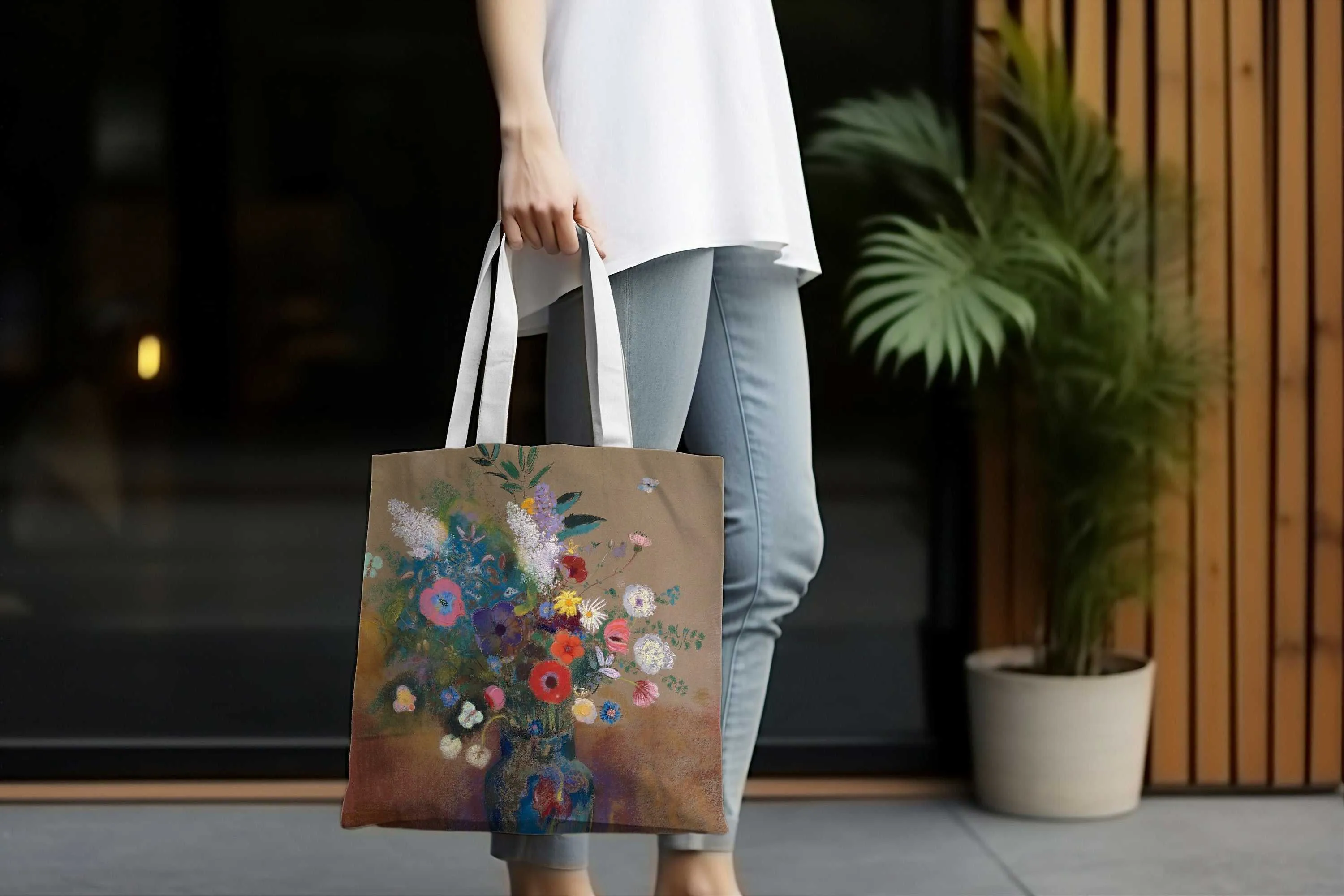 Floral Canvas Tote Bag - Artistic Shopper