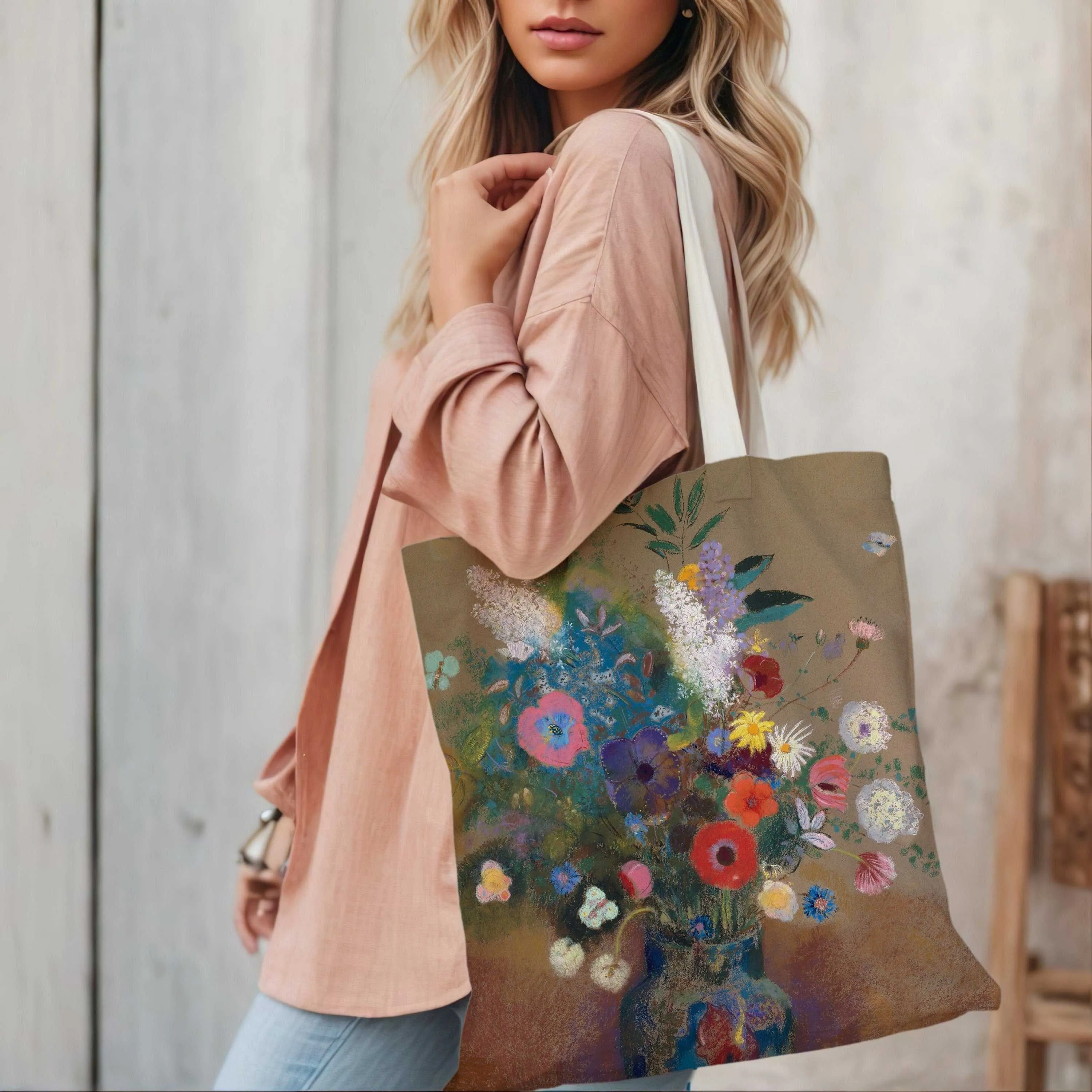 Floral Canvas Tote Bag - Artistic Shopper