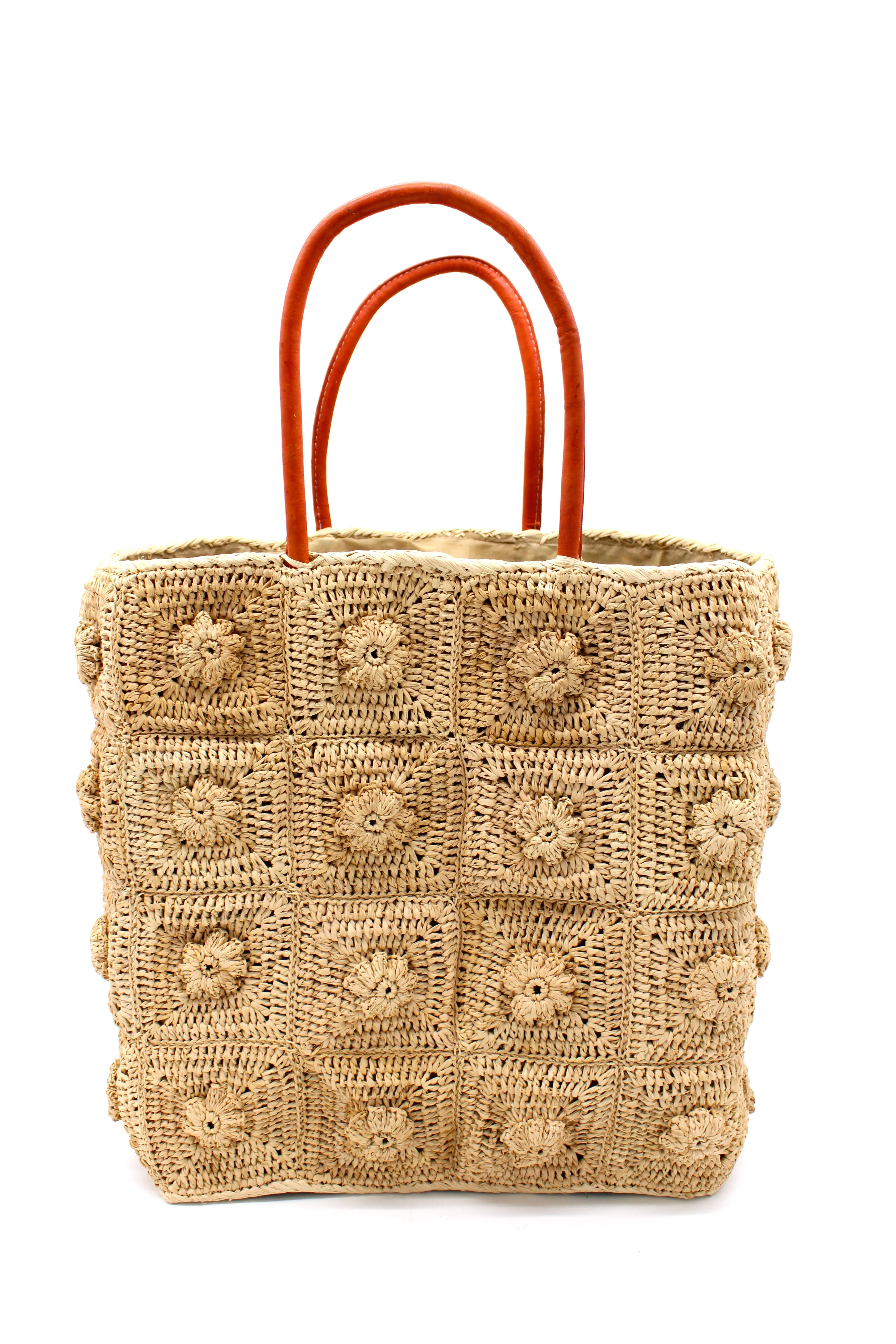 Flower Power Crochet Straw Basket Bag