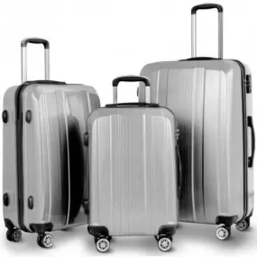 GLOBALWAY 3 PC 20" 24" 28" Luggage Set Suitcase Spinner w/ TSA Lock-Silver