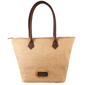 Jute Bag with Leather Handles - Natural