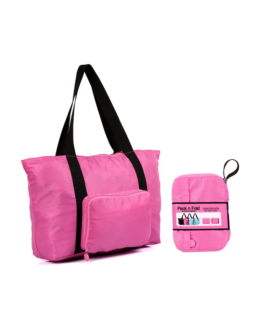 Karla Hanson Pack n Fold Foldable Travel Tote Bag Pink