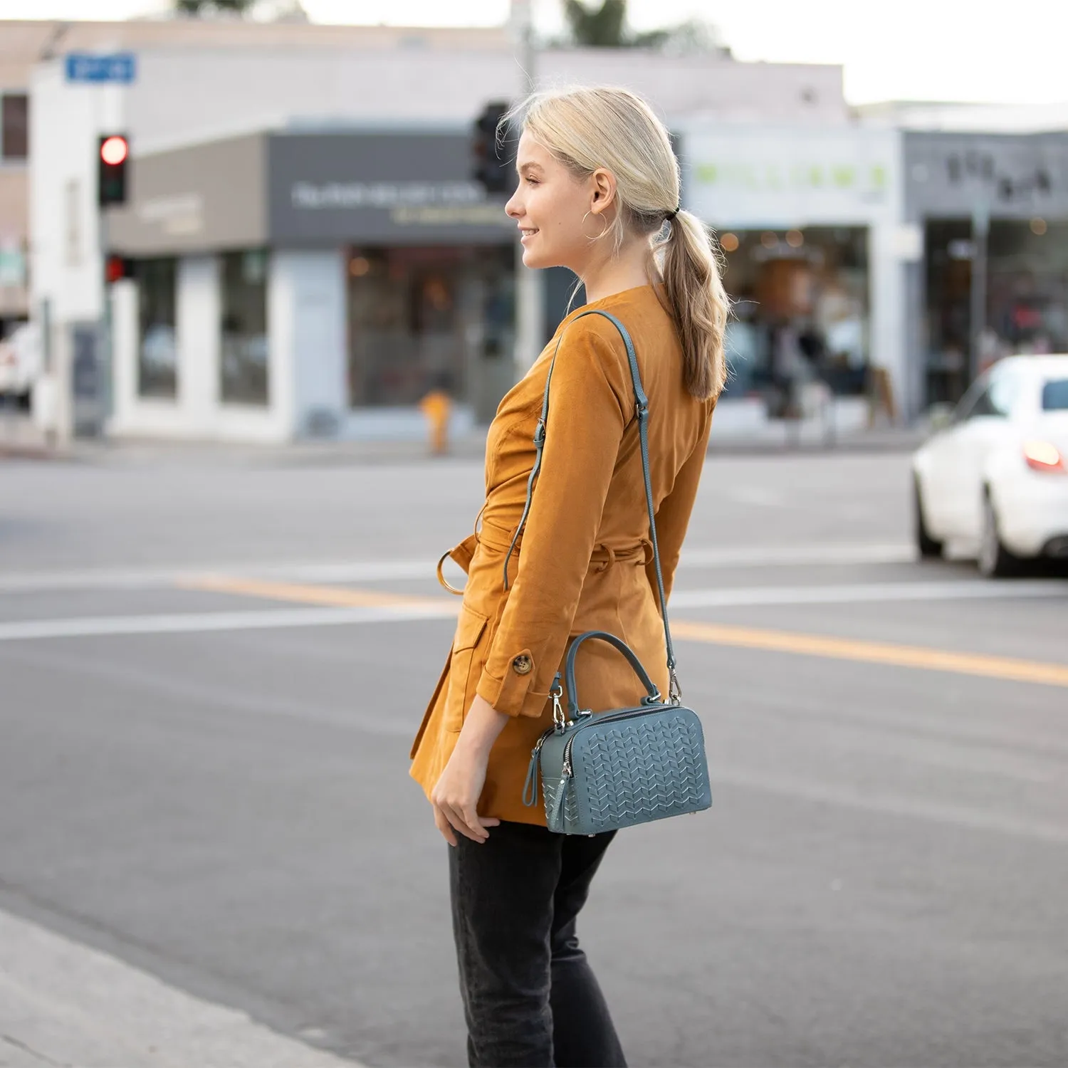 Kayla Woven Crossbody Bag Blue