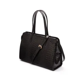 Ladies' Leather 15" Laptop Handbag - Black Croc