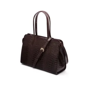 Ladies' Leather 15" Laptop Handbag - Brown Croc