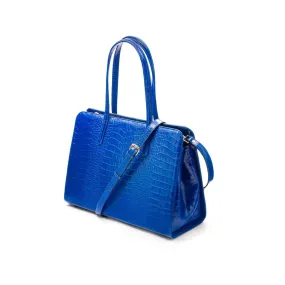 Ladies' Leather 15" Laptop Handbag - Cobalt Croc