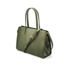 Ladies' Leather 15" Laptop Handbag - Green Croc