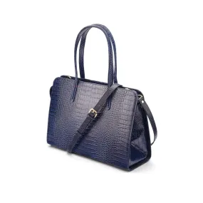 Ladies' Leather 15" Laptop Handbag - Navy Croc