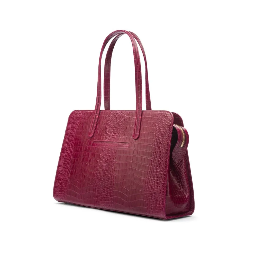 Ladies' Leather 15" Laptop Handbag - Pink Croc