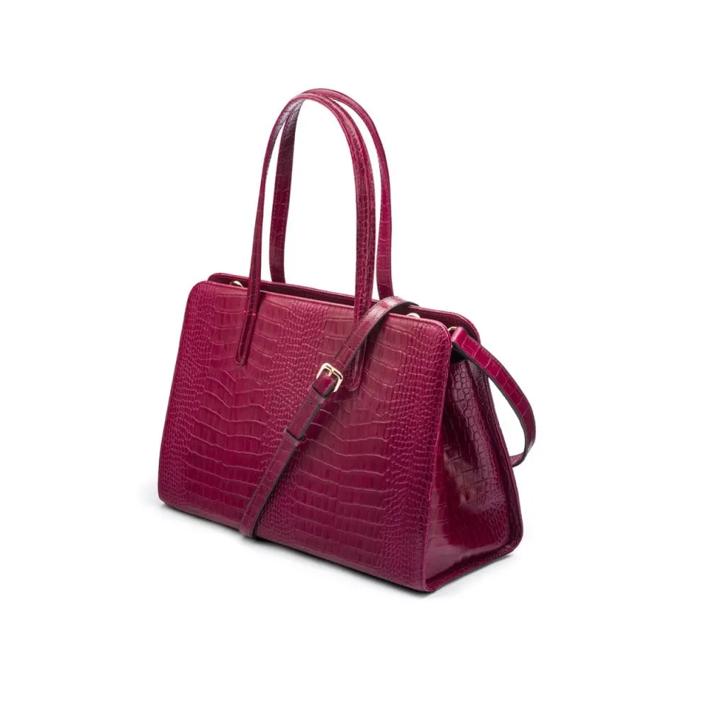 Ladies' Leather 15" Laptop Handbag - Pink Croc