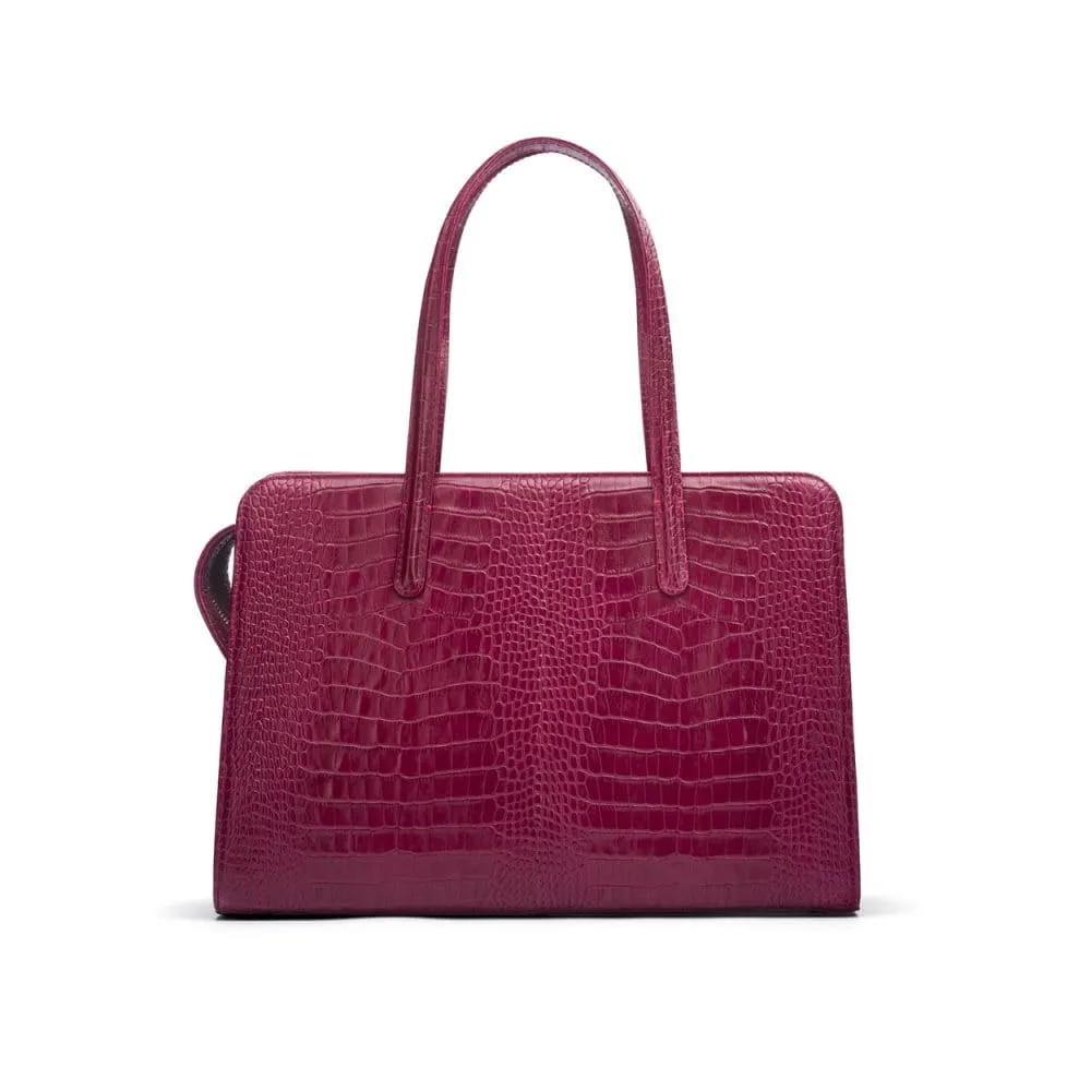 Ladies' Leather 15" Laptop Handbag - Pink Croc