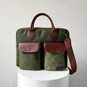 Laptop Bag, Maxwell Waxed Canvas Briefcase with Top Zipper