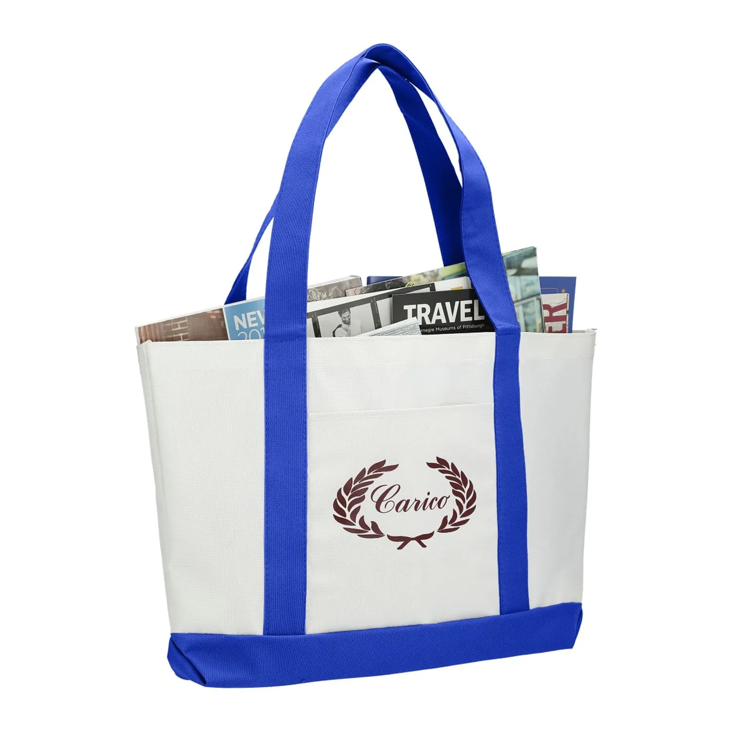 Large Canvas Boat Tote - White/Royal Blue