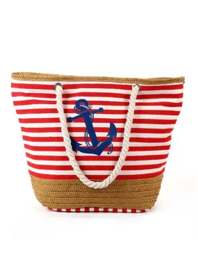 Large Capacity Bag Summer Anchor Stripes Printing Vacation Canvas Tote Bag