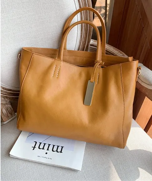 Large Full Grain Leather Tote Handbag