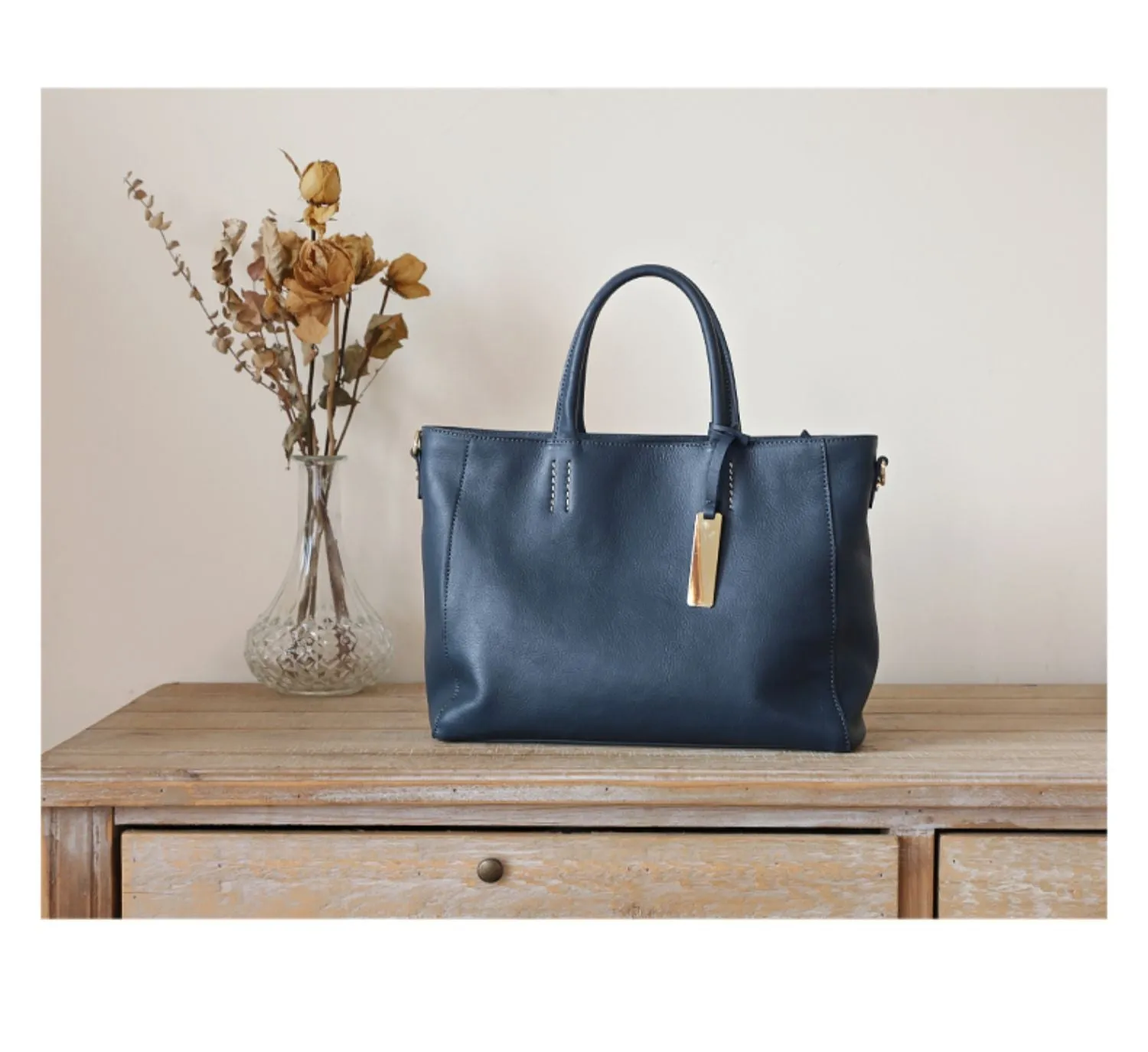 Large Full Grain Leather Tote Handbag