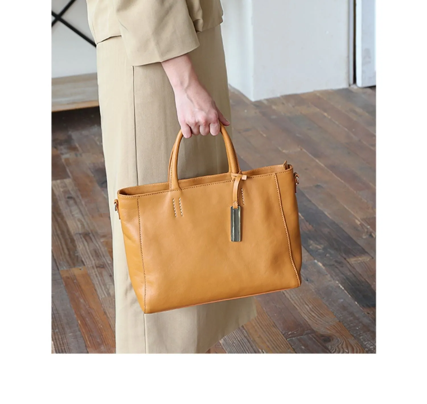 Large Full Grain Leather Tote Handbag