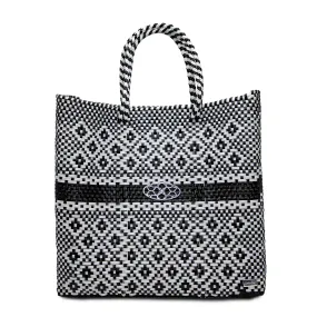 MEDIUM BLACK WHITE AZTEC STRIPED TOTE