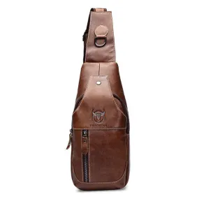 Men Genuine Leather Brown Black Chest Bag Shoulder Crossbody Bag