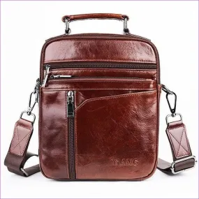 Men's Nappa Leather Shoulder Messenger Bag Solid Color Brown