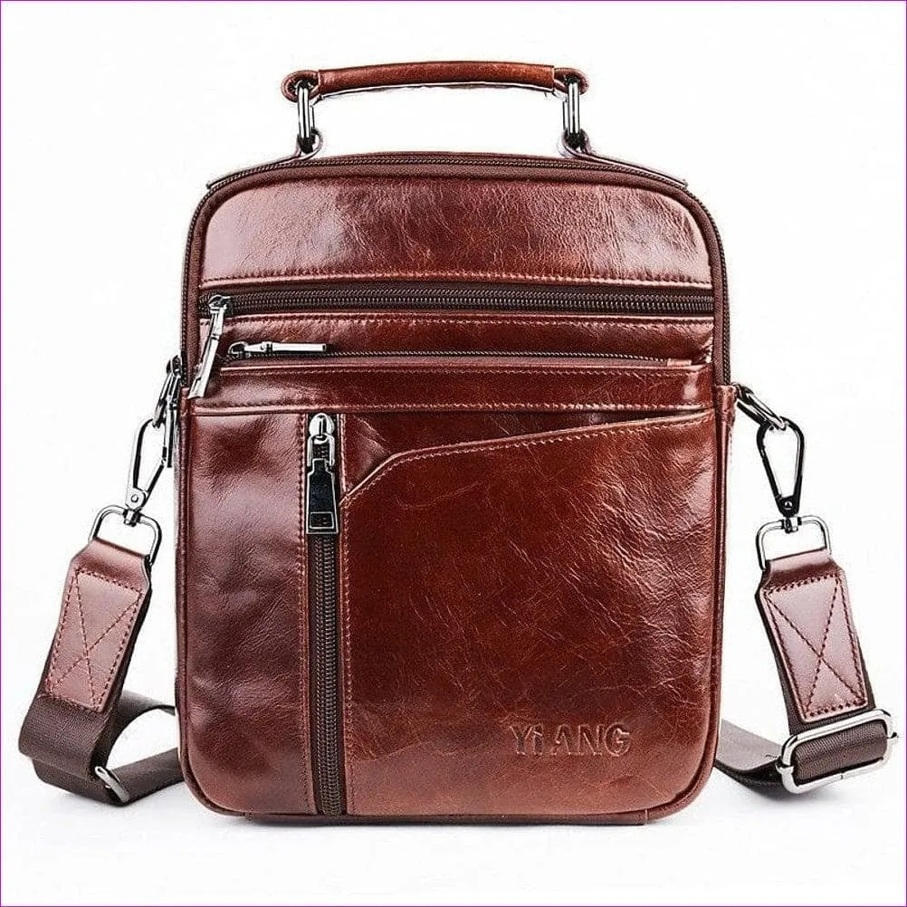 Men's Nappa Leather Shoulder Messenger Bag Solid Color Brown