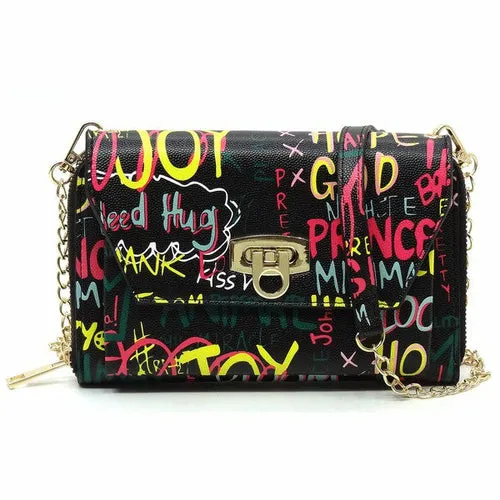 Multi Graffiti Crossbody Clutch