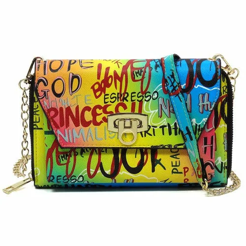 Multi Graffiti Crossbody Clutch