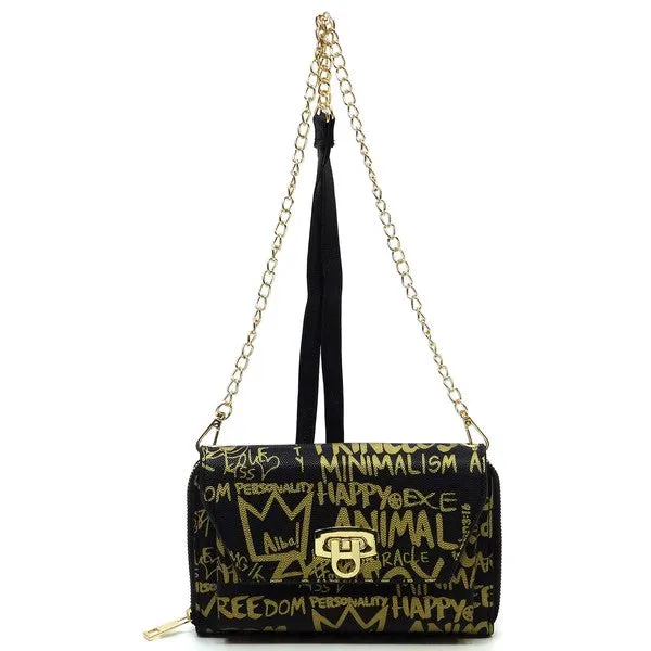 Multi Graffiti Crossbody Clutch