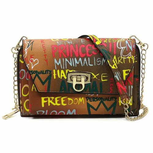 Multi Graffiti Crossbody Clutch