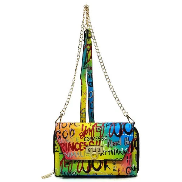 Multi Graffiti Crossbody Clutch