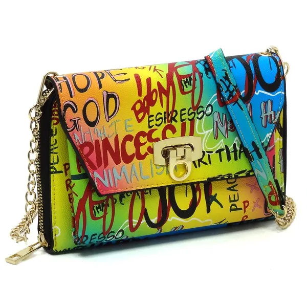 Multi Graffiti Crossbody Clutch