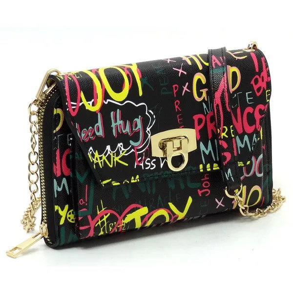 Multi Graffiti Crossbody Clutch