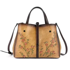 Nesitu A4 Flower Pattern Genuine Leather Women Handbag