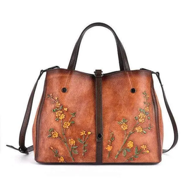 Nesitu A4 Flower Pattern Genuine Leather Women Handbag