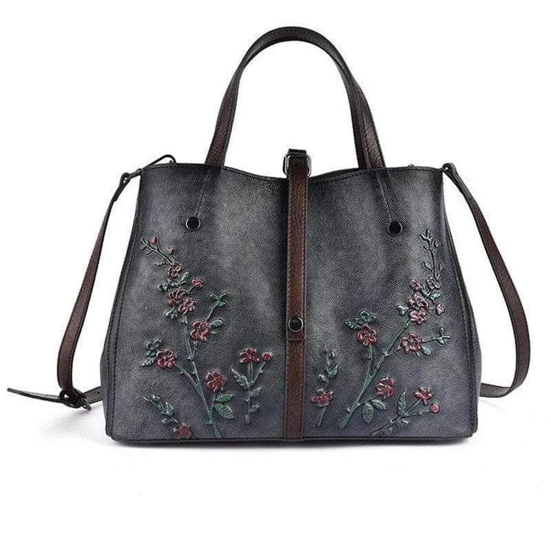 Nesitu A4 Flower Pattern Genuine Leather Women Handbag