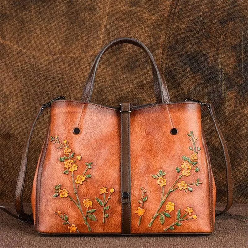 Nesitu A4 Flower Pattern Genuine Leather Women Handbag