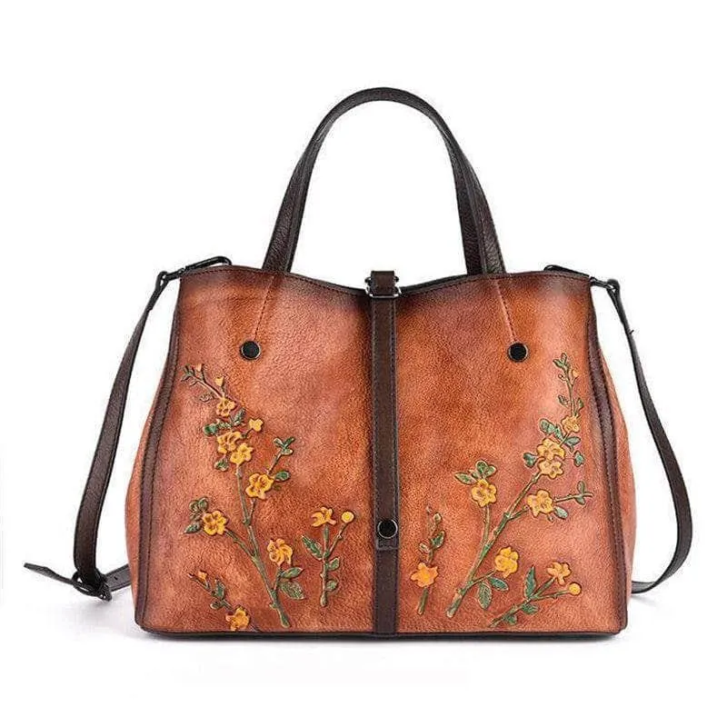 Nesitu A4 Flower Pattern Genuine Leather Women Handbag