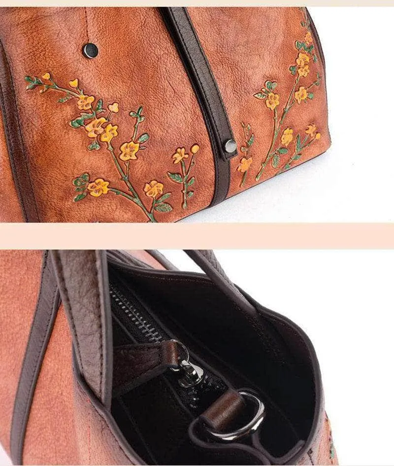 Nesitu A4 Flower Pattern Genuine Leather Women Handbag