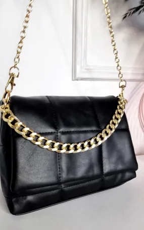 Padded Faux Leather Handbag with Chain Detail