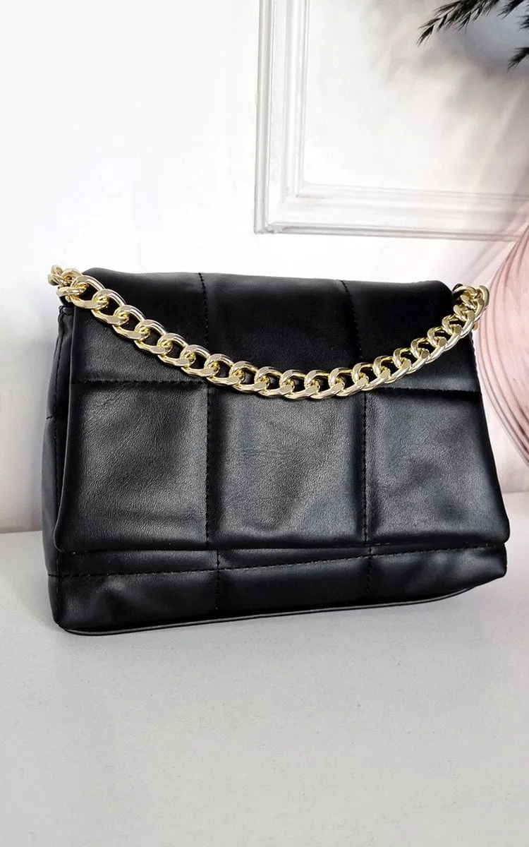 Padded Faux Leather Handbag with Chain Detail