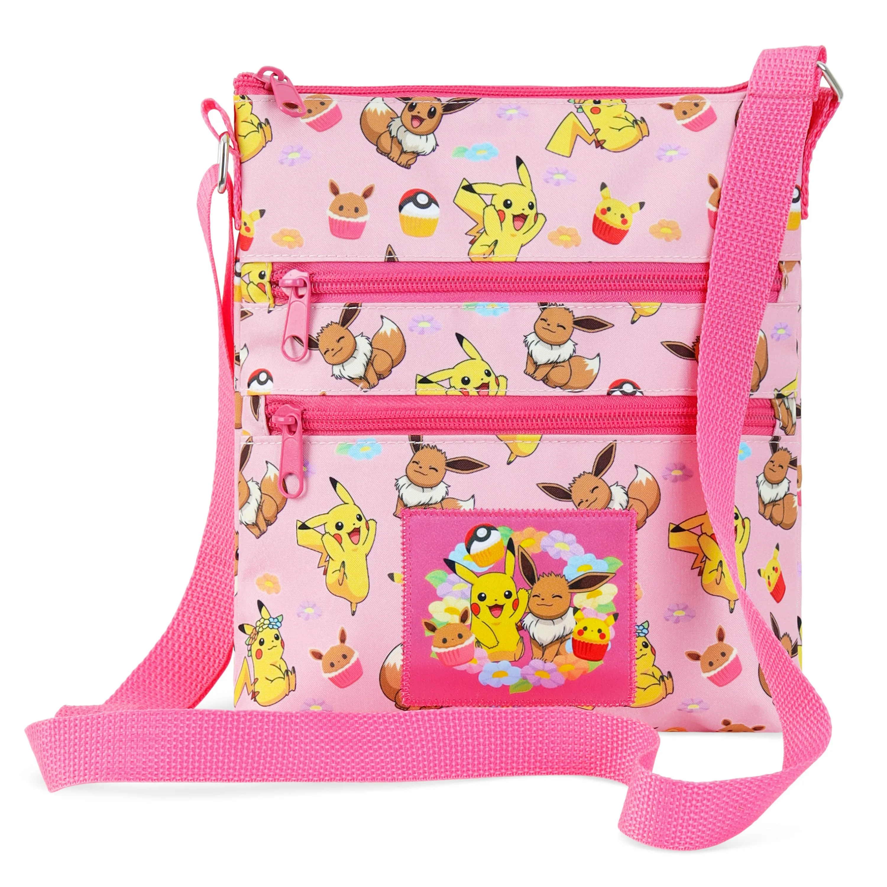 Pokemon Cross Body Bag for Girls Pikachu Eevee - Pink Shoulder Bag