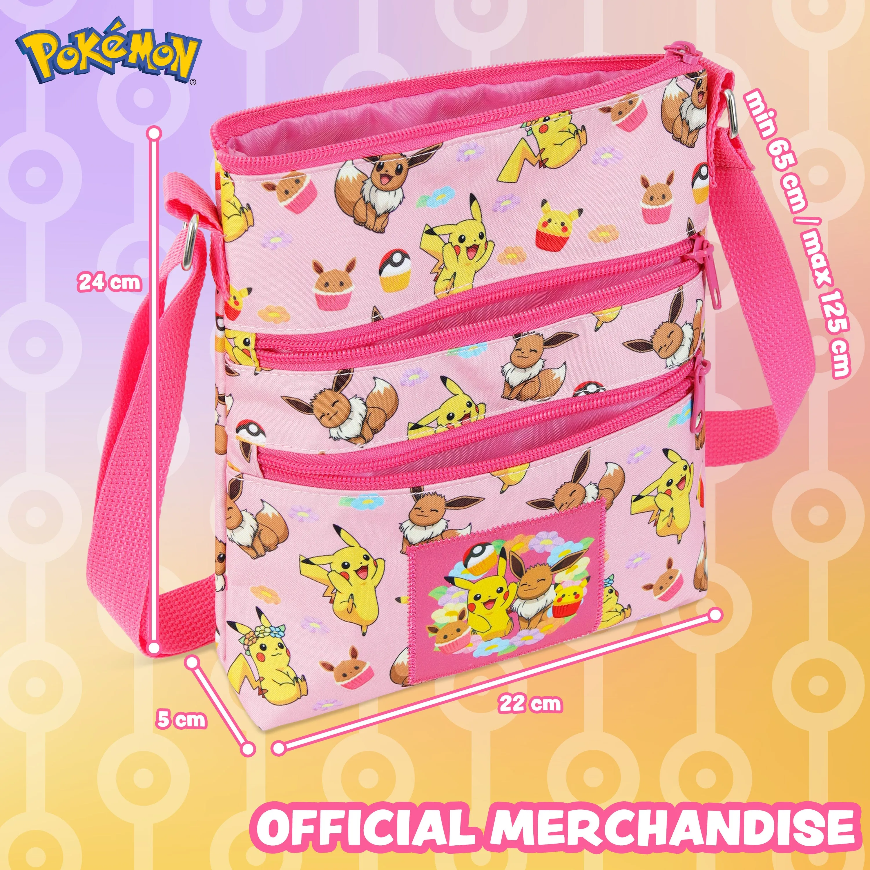 Pokemon Cross Body Bag for Girls Pikachu Eevee - Pink Shoulder Bag