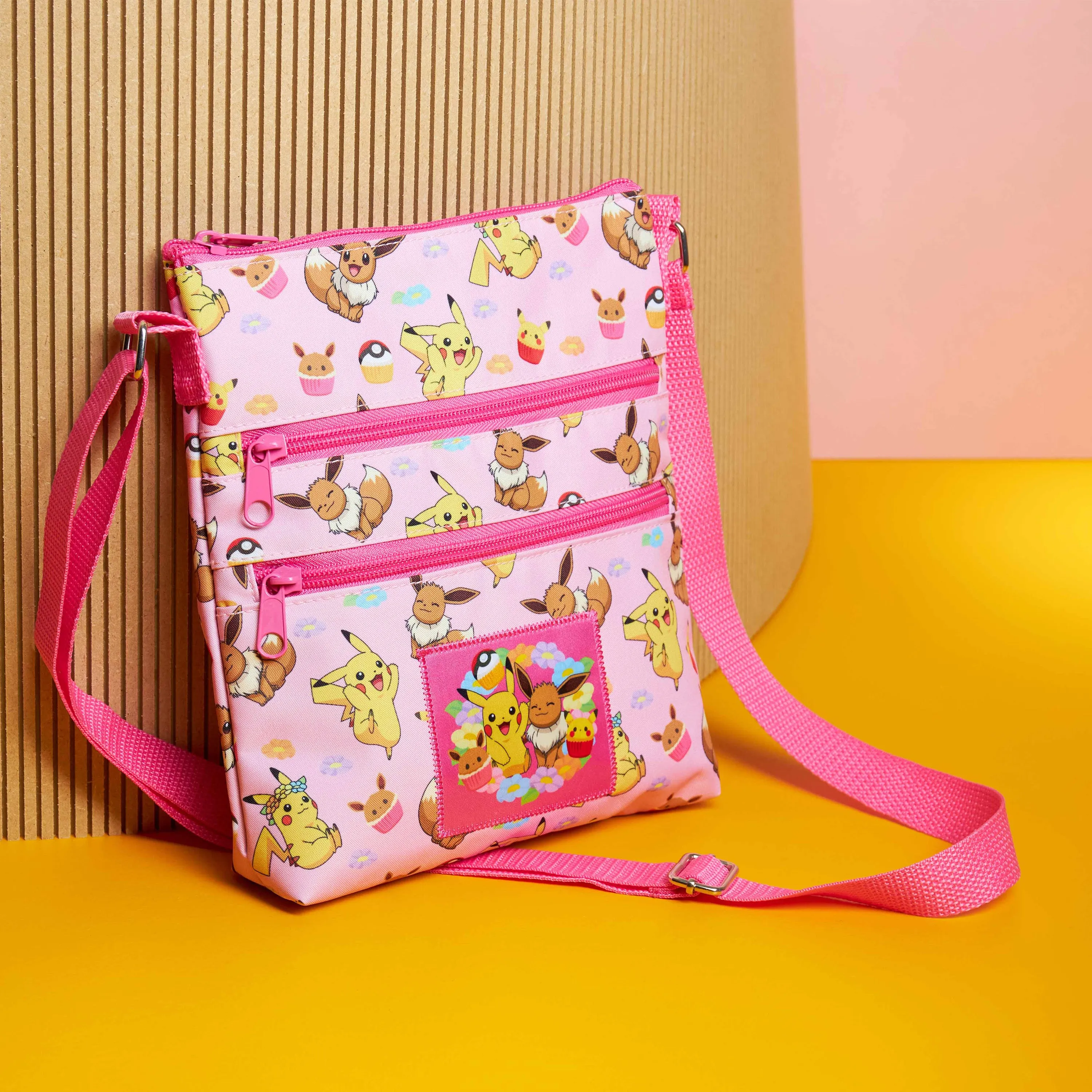 Pokemon Cross Body Bag for Girls Pikachu Eevee - Pink Shoulder Bag